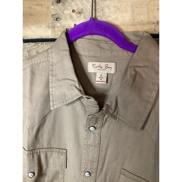 Turtle Bay New York Men’s Denim Shirt Khaki Size Large - Picture 2 of 4